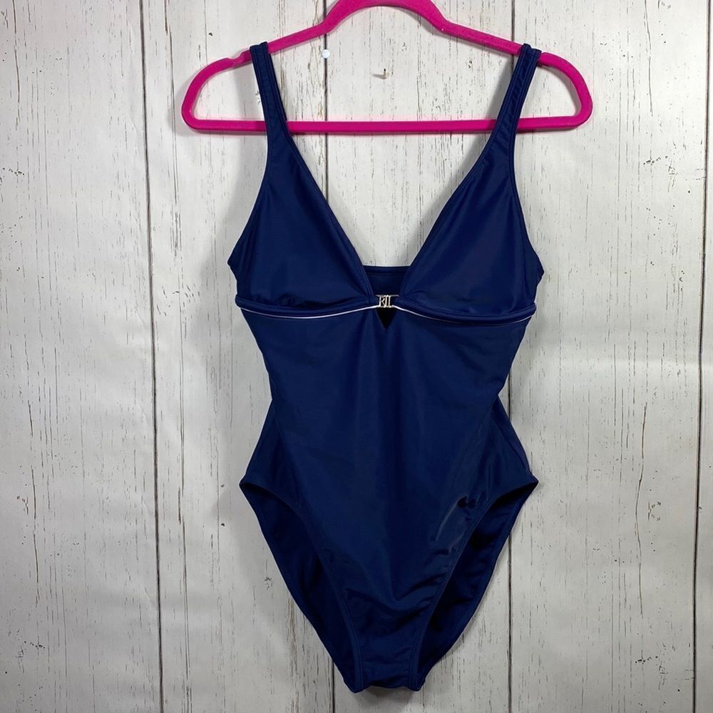 Lauren Ralph Lauren Blue One Piece Swimsuit Classic Minimalist Chic Size 10